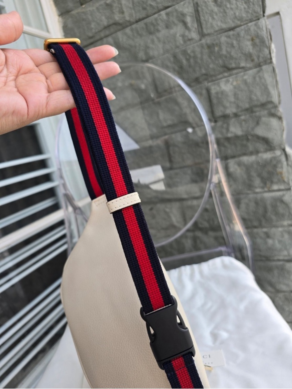 Gucci Cream Leather Belt Bag with Red and Blue Web Strap Authenticity!! - Picture 10 of 16